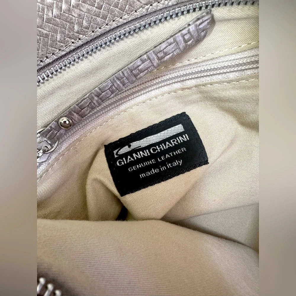 Gianni Chiarini Woven Chevron Leather Tote Bag with Zipper - Made in Italy - Picture 7 of 9